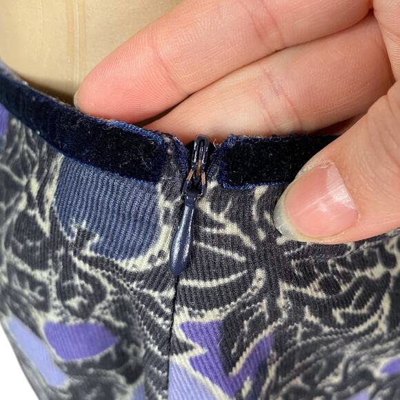 Seasalt Cornwall Blue Leaf Apple Print Corduroy A-line Midi Recital Skirt SZ 6 - Picture 8 of 10